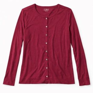 L.L.Bean Burgundy TENCEL Blend Button-Front Long Sleeve Top Size L